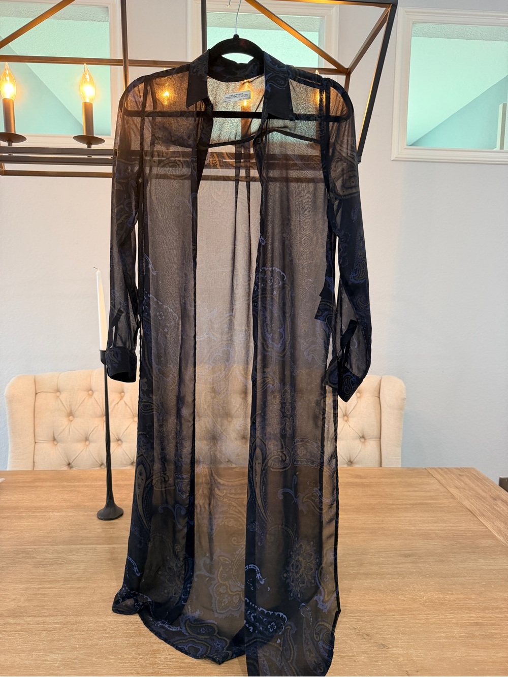 Zara Sheer Black Paisley Long Duster xs